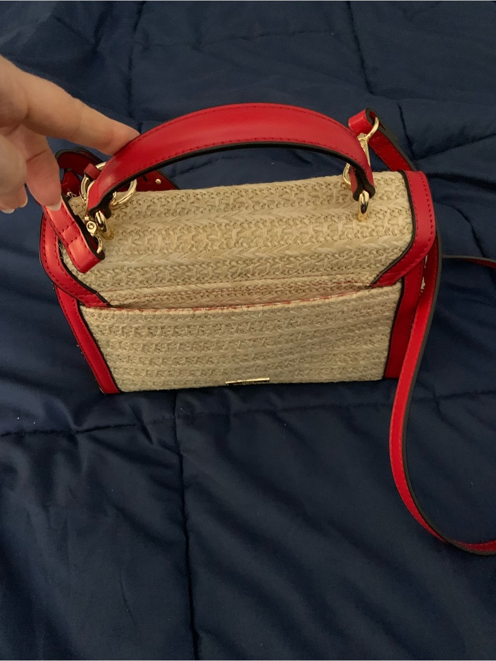 BCBGeneration Straw Satchel with Red Trim and Lobster Charm - Picture 3 of 9